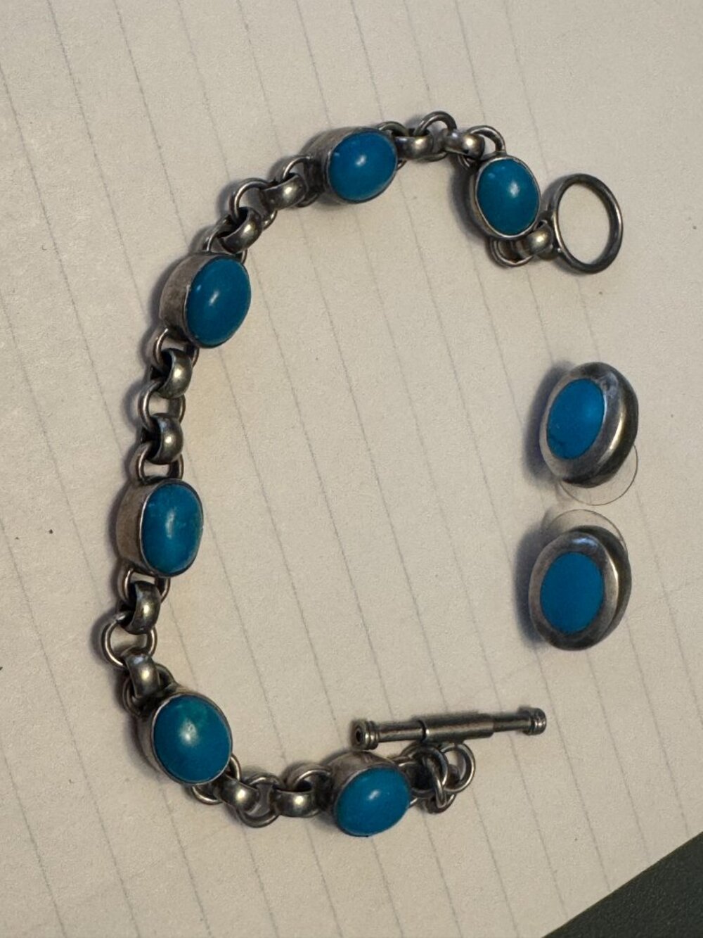 Silver and Turquoise Bracelet with earrings marked 925 Mexico - Picture 13 of 16